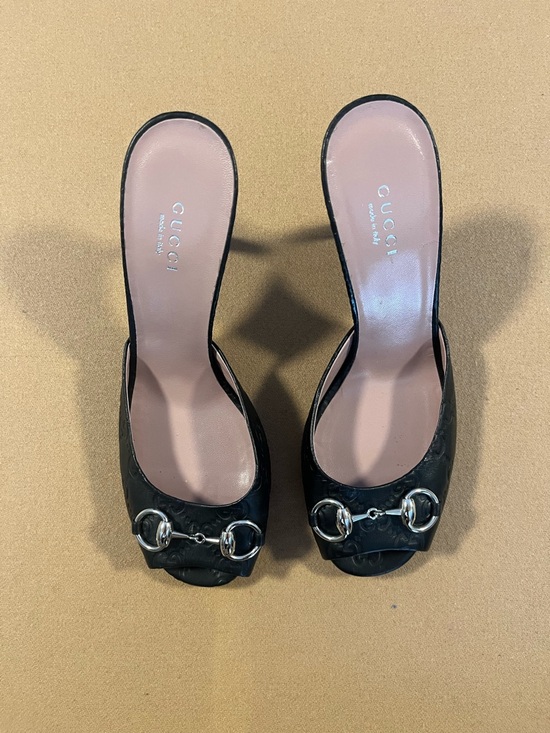 Gucci Shoes - Gucci Black Leather Horsebit Open-Toe Slide Mules